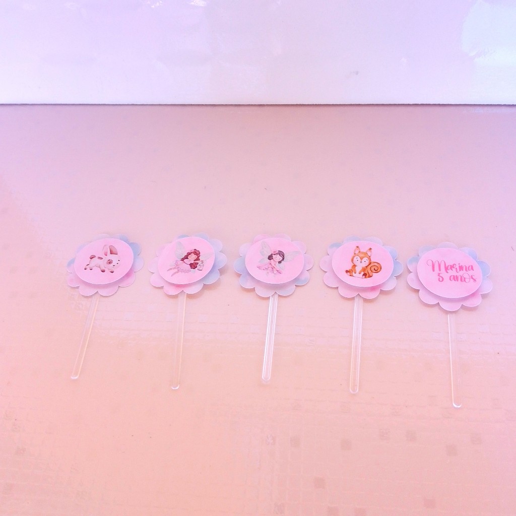 Topper de Doce Jardim Encantado Personalizado Kit 20 - Festa Infantil Lembrancinha