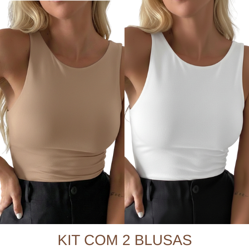Kit 2 Blusa Regata Feminina Suplex Duplo Básica Lisa  Blogueira Regatinha Blusinha em Oferta na Shopee