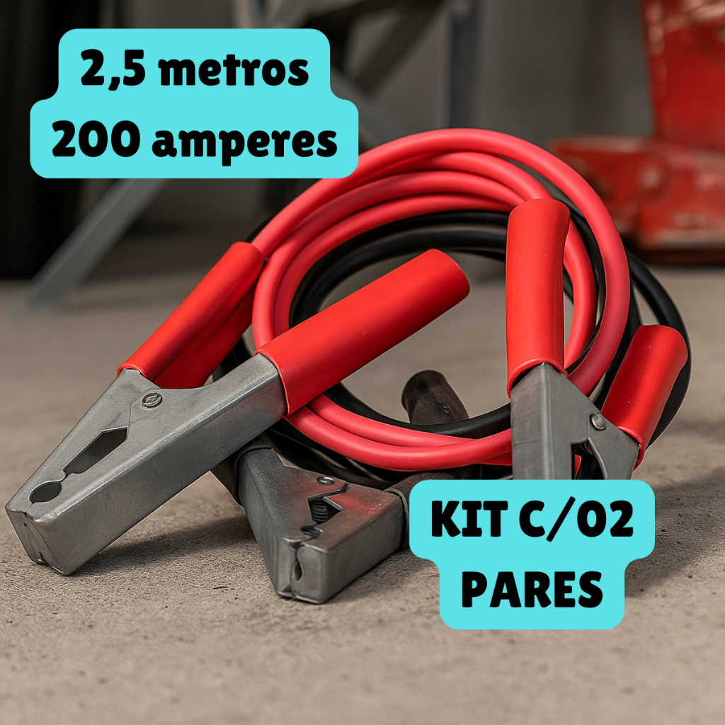 KIT 02 Pares Cabo Para Chupeta Transferência Carga de Bateria Para Carro Veículos Com 2,5m 200amp 12V