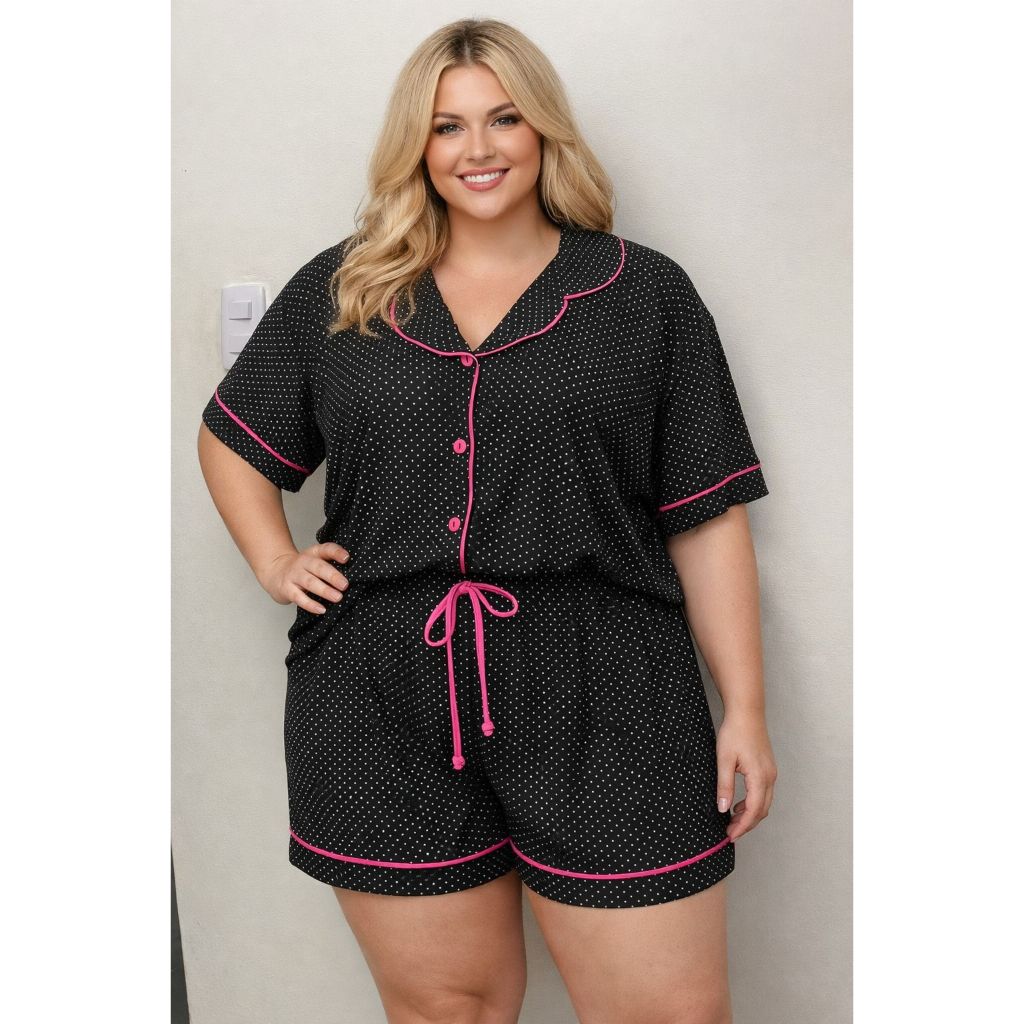 Pijama Feminino Plus Size Americano Blogueira de Botão em Oferta na Shopee