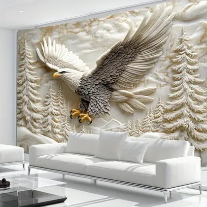 Quadro Decorativo Águia em Alto Relevo 3D – Voo na Neve | Decoração Casa Sala Escritório