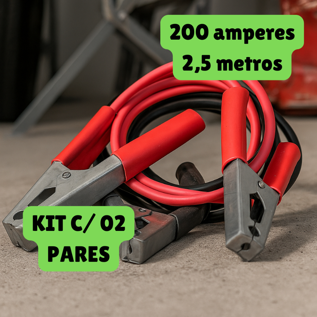 KIT 02 Pares Cabo Para Chupeta Carga de Bateria Trânsferencia Para Carro Veículos Com 2,5m 200amp 12V