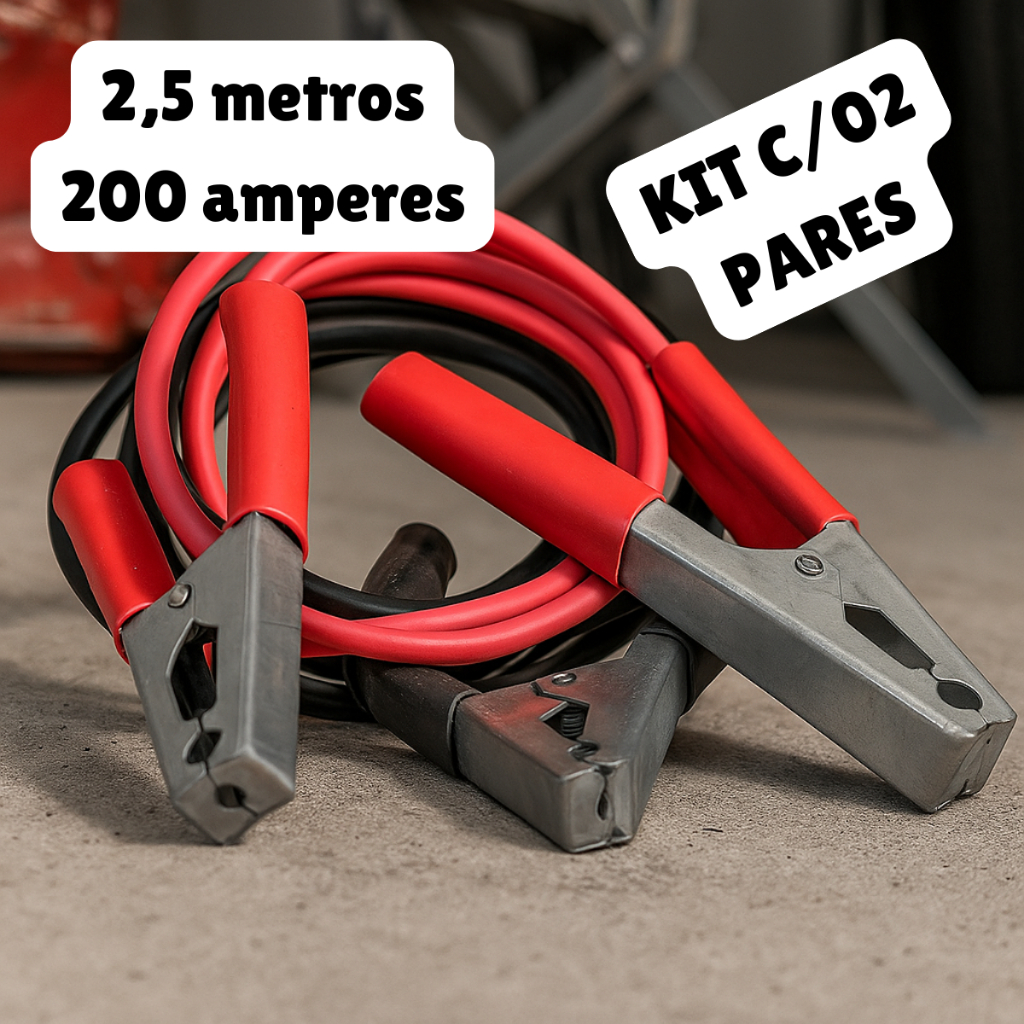 KIT 02 Pares Cabo Para Chupeta Carga de Bateria Trânsferencia Com 2,5m 200amp 12V Carro e Veículos