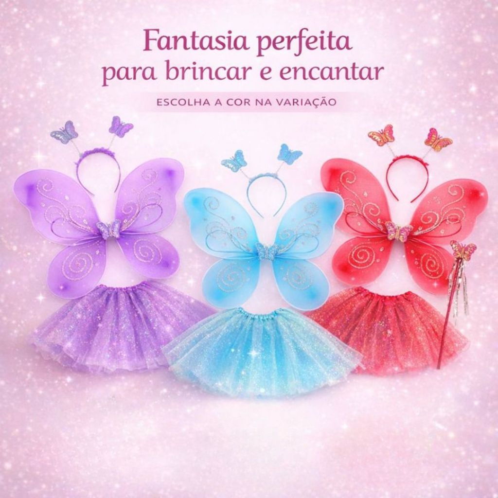 Fantasia de Borboleta Com Asa de Borboleta Saia de Tule Tiara e Varinha com Glitter Infantil Para Meninas Carnaval em Oferta na Shopee