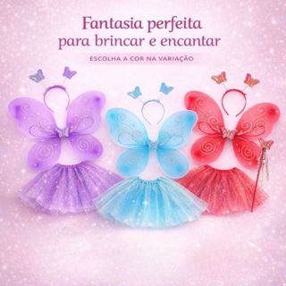 Fantasia de Borboleta Com Asa de Borboleta Saia de Tule Tiara e Varinha com Glitter Infantil Para Meninas Carnaval em Oferta na Shopee