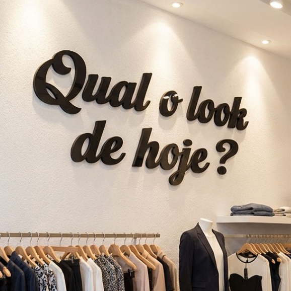 Frase Decorativa Qual o Look de Hoje? Letreiro em MDF 3mm Com Fita Dupla Face