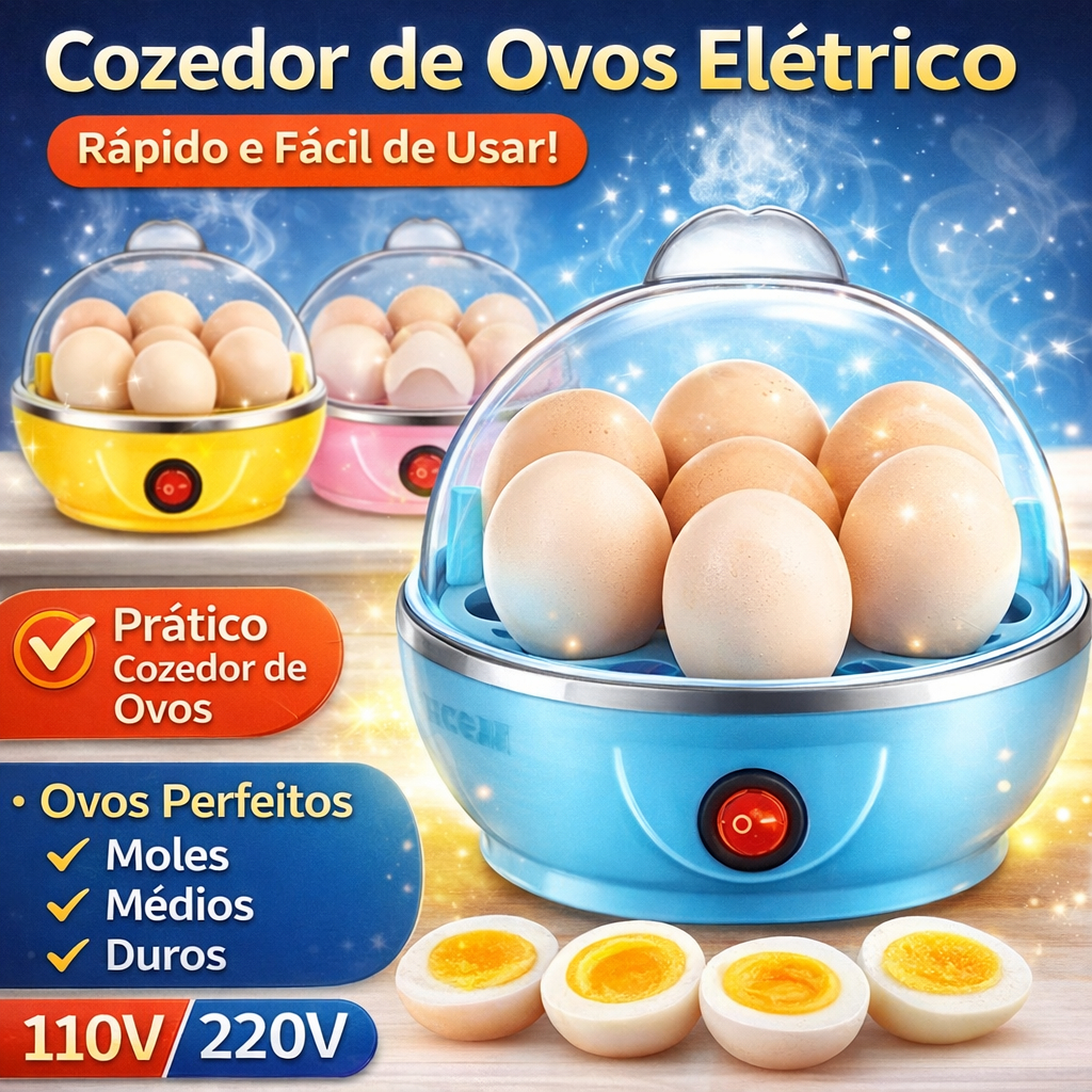 Cozedor de Ovos Elétrico Portátil a Vapor para Cozinha 110V/220V Prático e Fácil de Usar