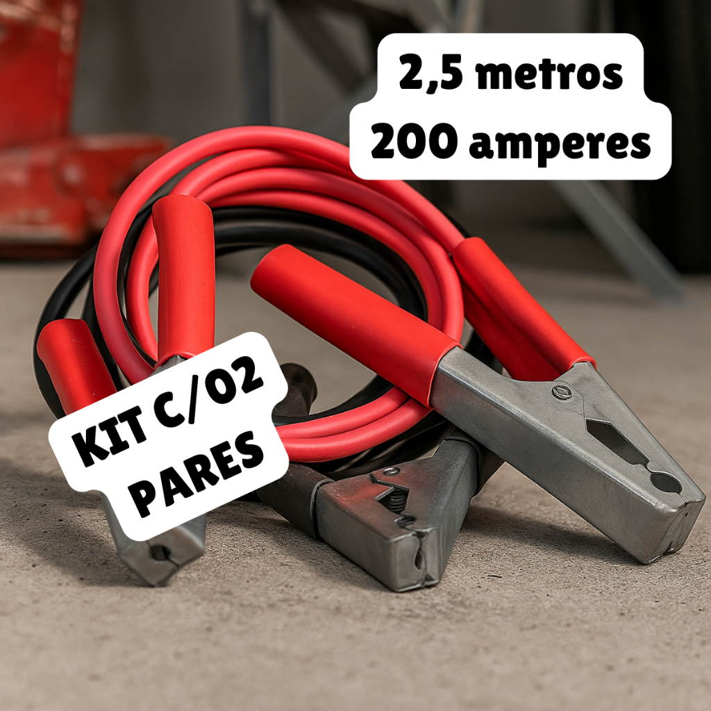 KIT com 02 Pares Cabo Para Chupeta Carga de Bateria Trânsferencia Com 2,5m 200amp 12V Carro e Veículos
