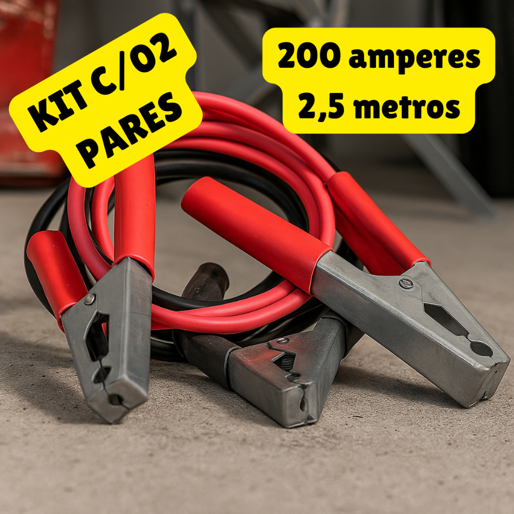 KIT 02 Pares Cabo Para Chupeta Bateria Carga Trânsferencia Com 2,5m 200amp 12V Carro e Veículos