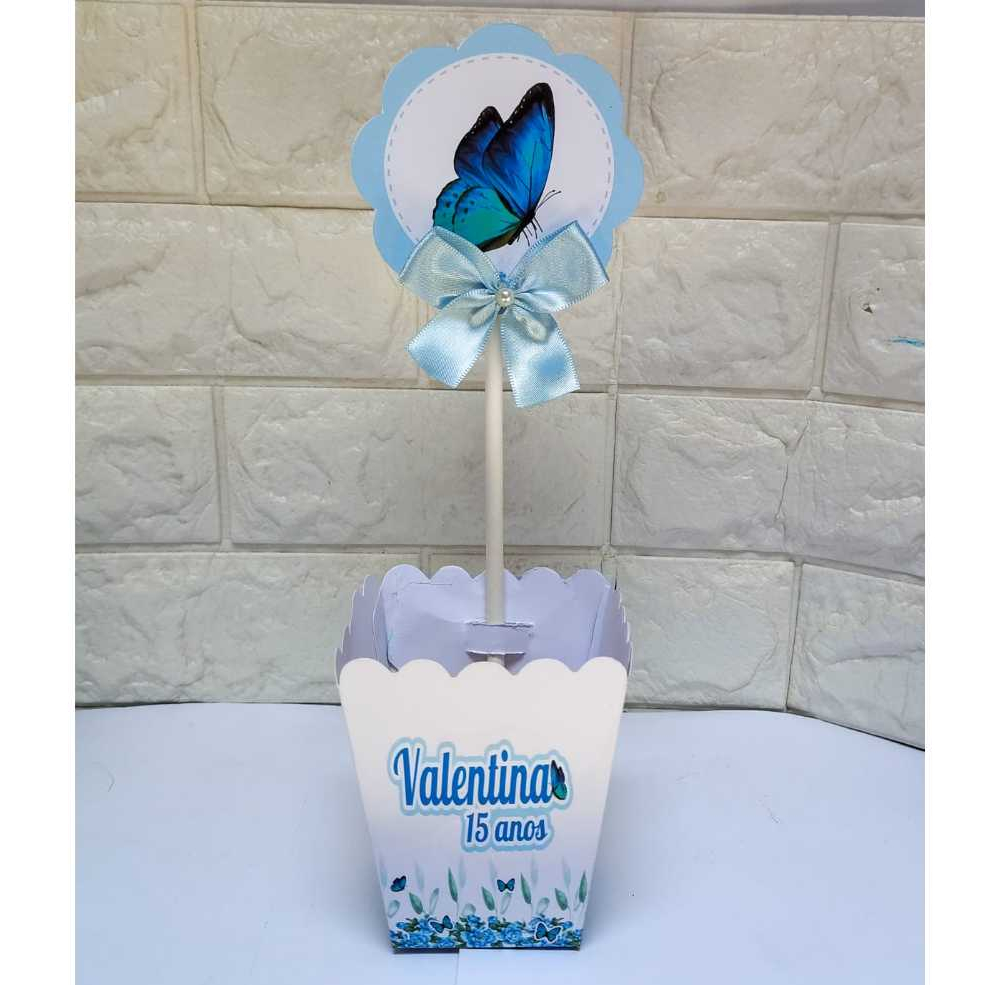 Centro de Mesa Cachepot da Borboletas Azul Jardim Personalizadas Lembrancinhas  Festa infantil Aniversario Caixinhas