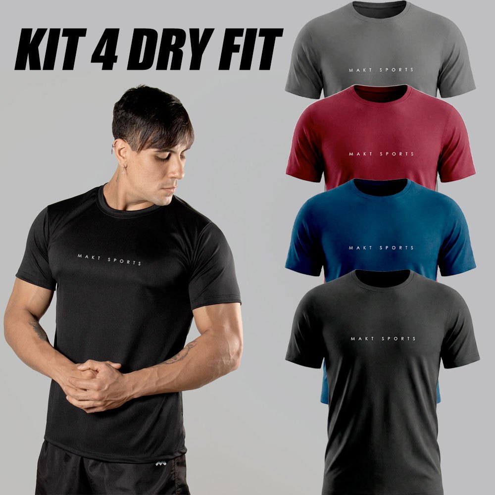 Kit com 4 Camisetas Dry Fit Masculina Camiseta Manga Curta Fitness Academia Corrida CrossFit Poliester Premium L06