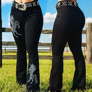 Calça Flare Jeans Country Rodeio Feminina Cintura Alta Cavalo com Brilhos Luxo em Oferta na Shopee