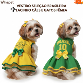 Vestido Brasil para Cachorro 🇧🇷 | Roupa Pet Seleção Brasileira | Porte Pequeno e Médio | Copa em Oferta na Shopee