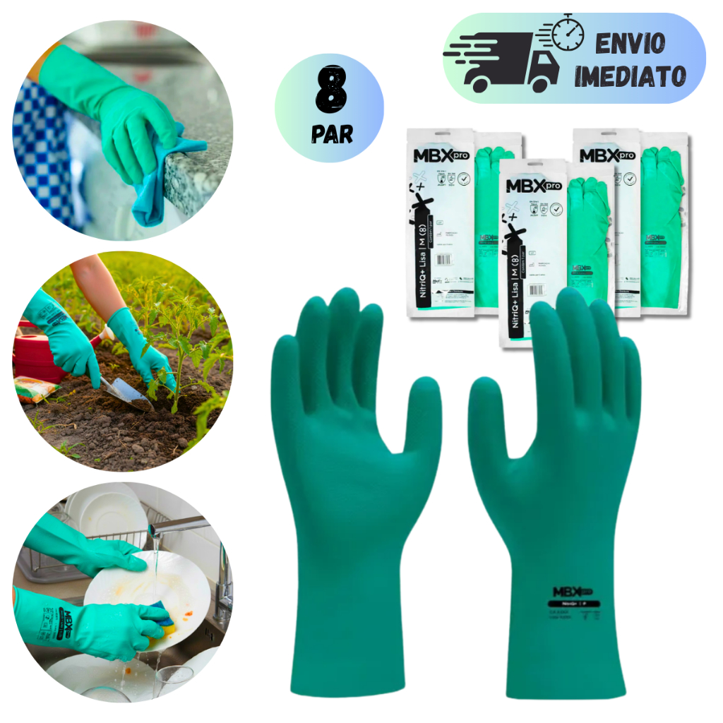 KIT 2 A 8 PARES LUVAS NITRILICA VERDE DE PROTEÇÃO PROFISSIONAL PARA COZINHA LIMPEZA PRODUTOS QUÍMICOS