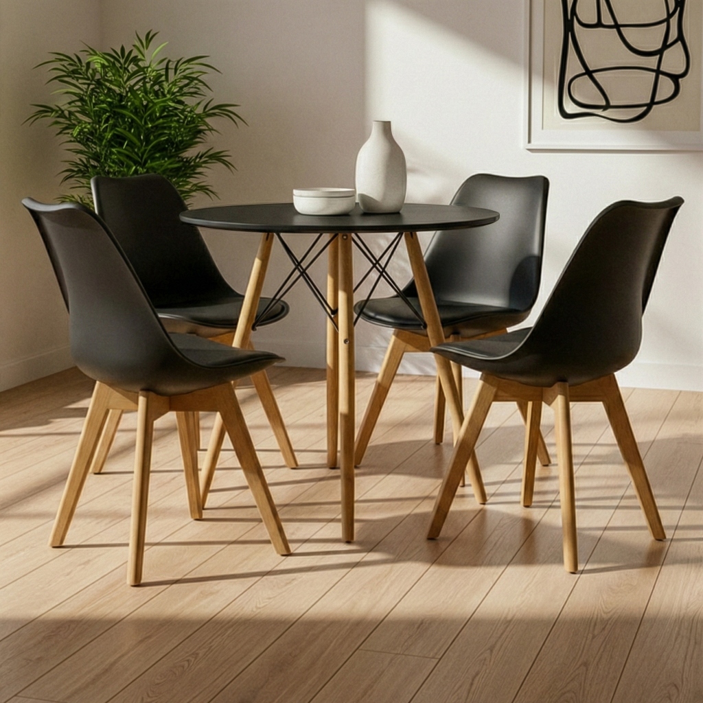 Mesa Eiffel de Jantar 70cm com 4 Cadeiras Leda Siena Preta