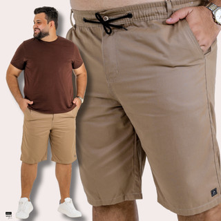Bermuda Masculina Cós Com Elástico Sarja Premium Sem Lycra Bermuda Plus GG 50 52 Bermudas Color