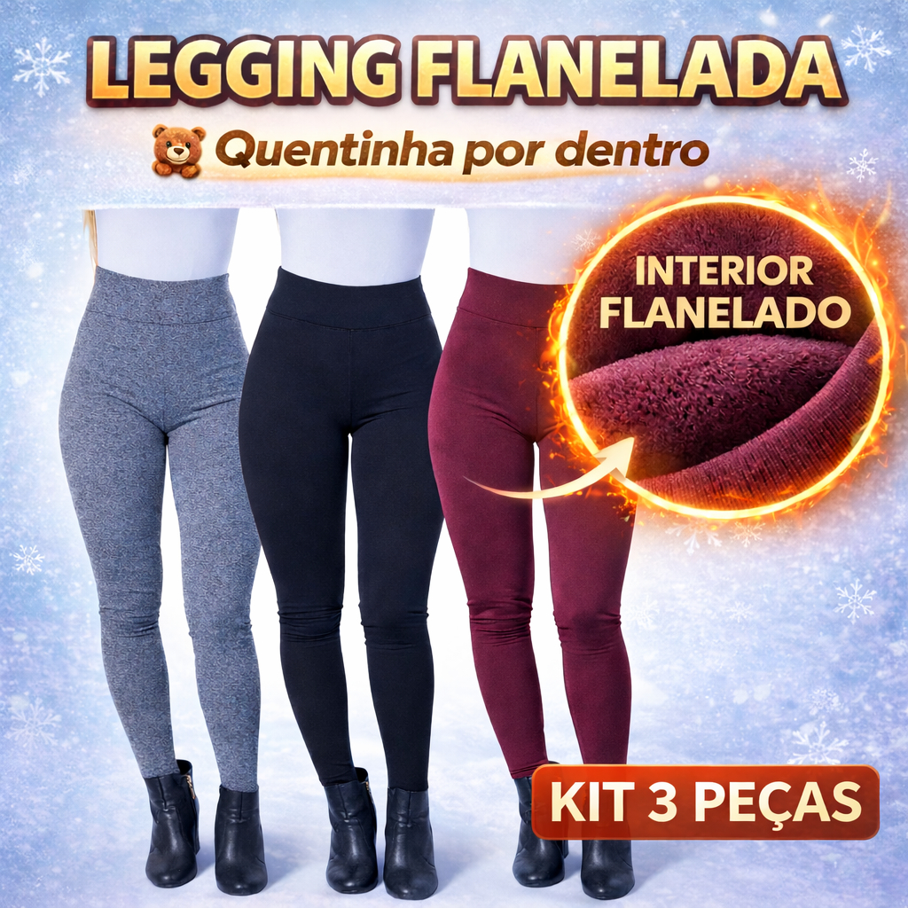 Kit 3 Calça Legging Flanelada Quentinho Termica Antifrio tecido Suplex Inverno ModaDudis