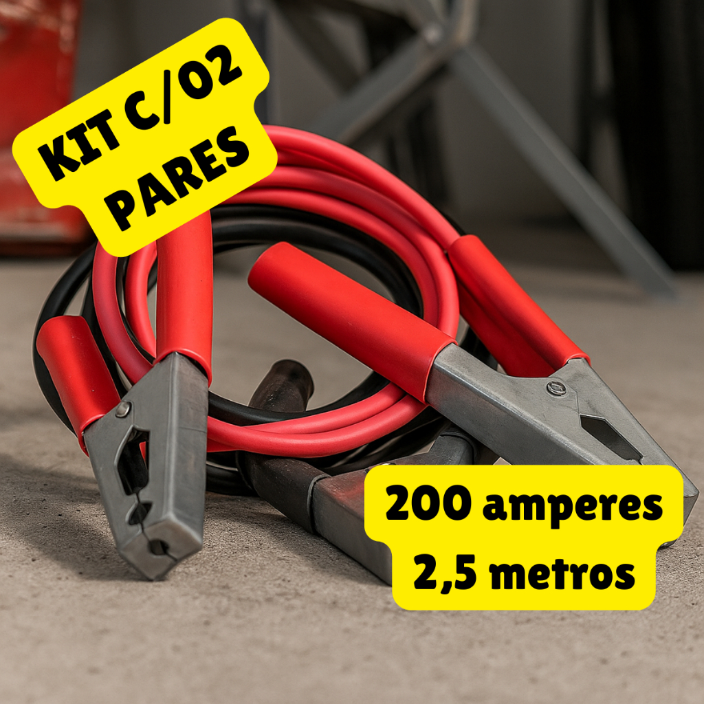 KIT com 02 Pares Cabo Para Chupeta Bateria Carga Trânsferencia Com 2,5m 200amp 12V Carro e Veículos