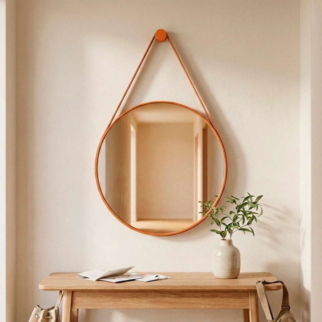 Espelho Adnet Redondo Decorativo Suspenso c Alça em Couro Orgânico 40 cm + Pino de Fixação Casa Domo em Oferta na Shopee