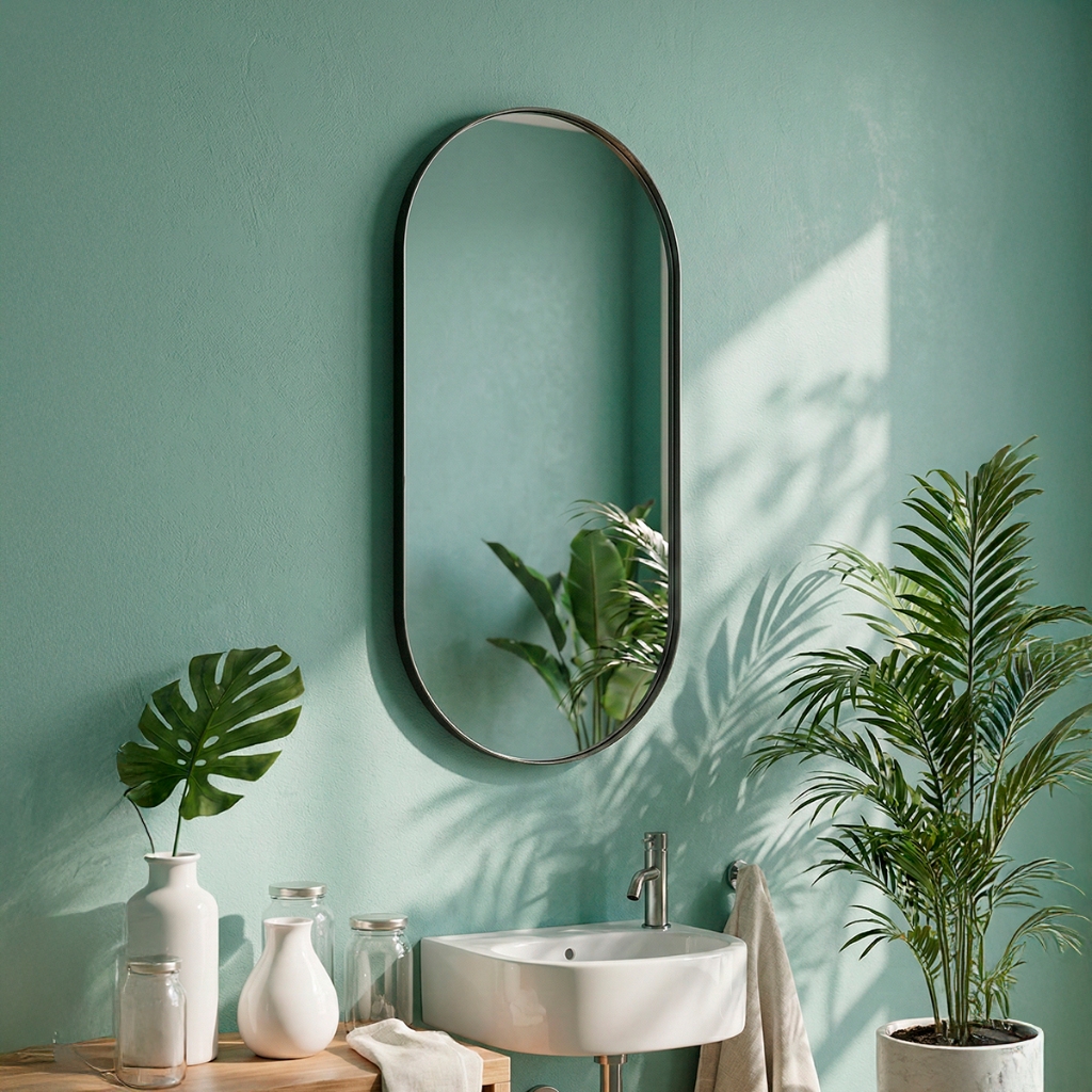 Espelho Orgânico Pílula 50x80cm para Banheiro Sala com Borda em Couro Ecológico e Fixação de Parede em Oferta na Shopee