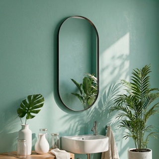 Espelho Orgânico Pílula 50x80cm para Banheiro Sala com Borda em Couro Ecológico e Fixação de Parede em Oferta na Shopee