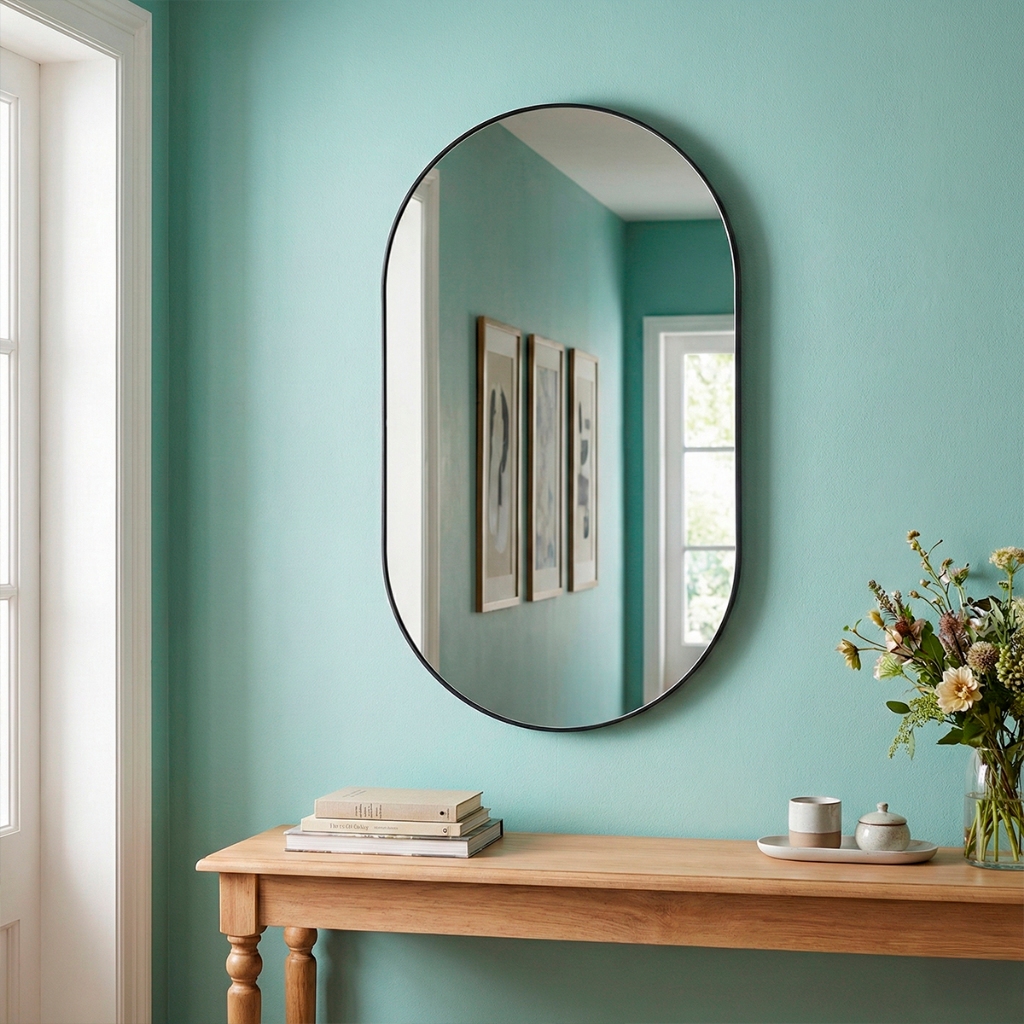 Espelho Decorativo Sala Hall Quarto Orgânico em Couro 44x64cm C/Suporte - Mod. Pílula em Oferta na Shopee