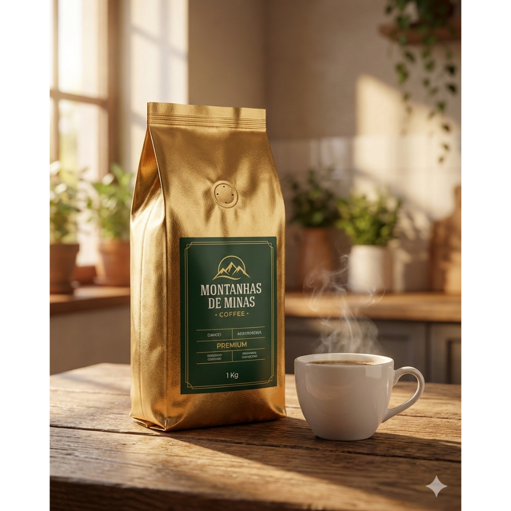 Café 100% Arábica Premium Montanhas de Minas • Torra Média • Moído ou em Grãos • 1 Kg
