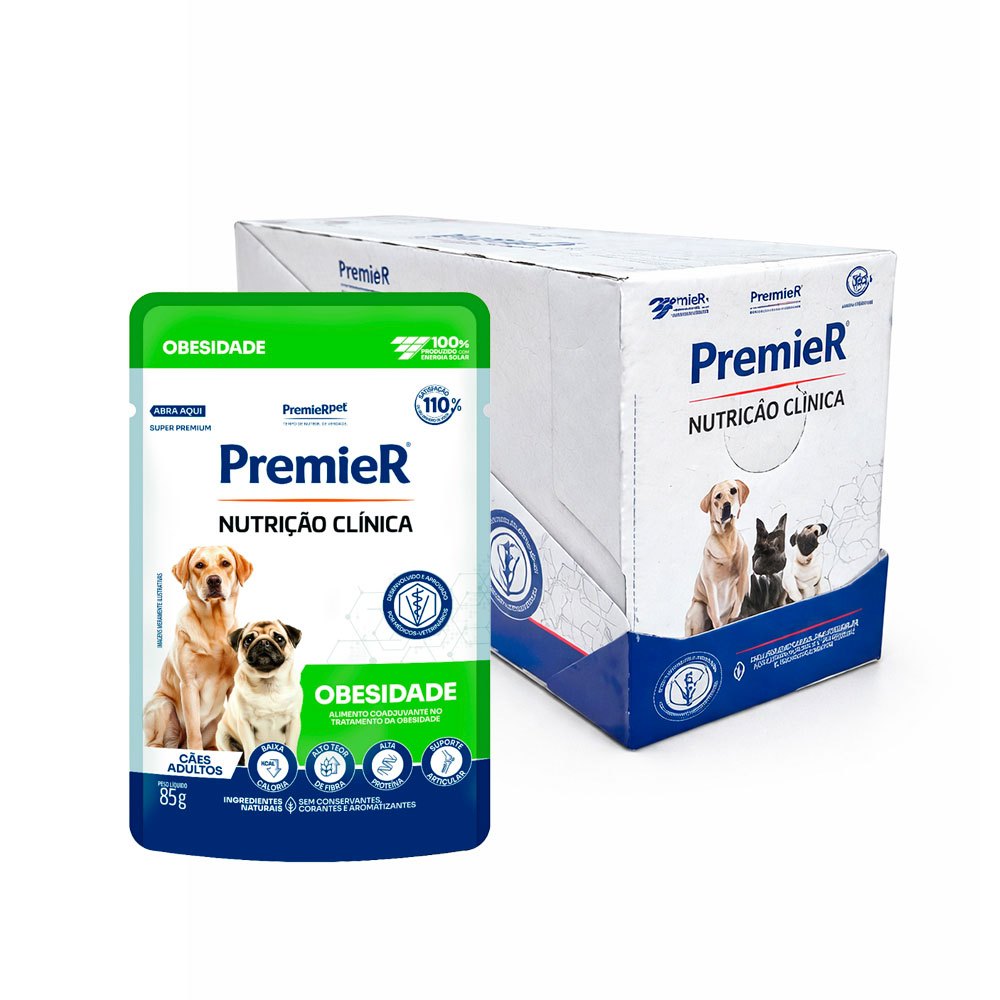 Kit 20 un. Ração Úmida Premier Sachê Nutrição Clínica Obesidade Para Cãe