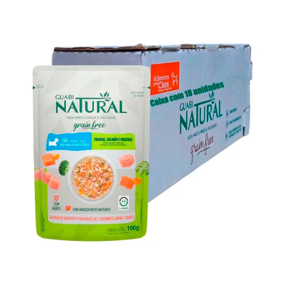 Kit 18un. Ração Úmida Guabi Natural Grain Free Sachê Cães Adultos Frango, Salmão e Vegetais 100g em Oferta na Shopee