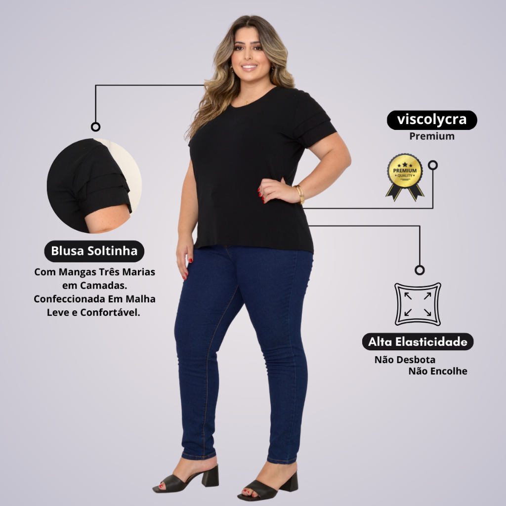 Blusa Feminina Plus Size Verao Camisa Soltinha Lisa Basica Ano Novo Fresquinha — imagem 2 de 2