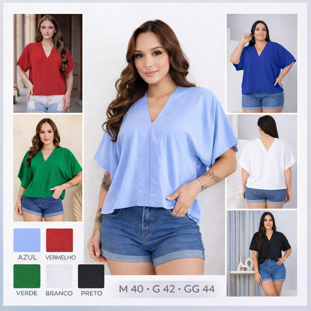 Blusa Feminina Plus Size  Morcego  Duna Decote V amarracão  costas Confortavel  M(40) G(42) GG(44) em Oferta na Shopee