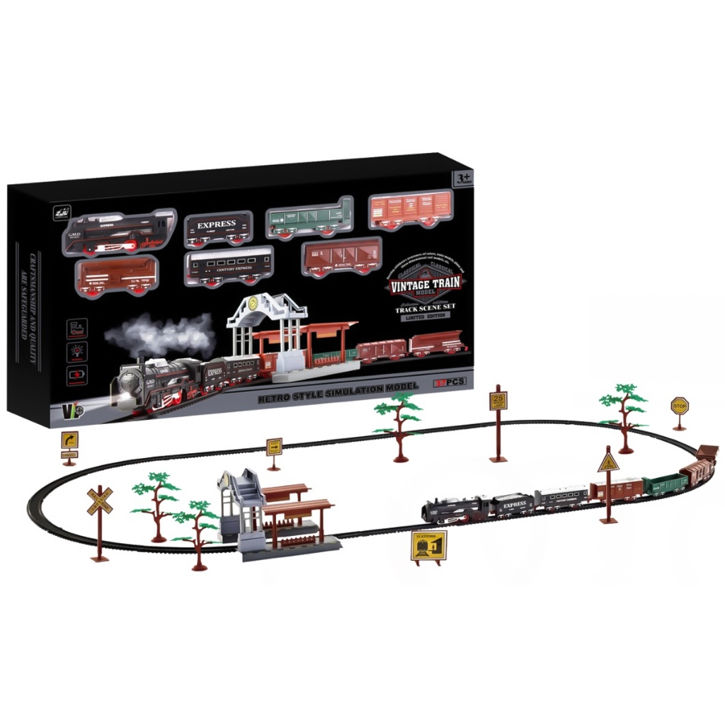 Trenzinho Locomotiva Ferrorama A Pilha Trilhos 37 Peças Classic Train Acende Farol Anda Nos Trilhos com Cenário