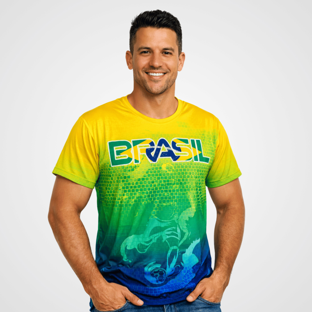 Camiseta Masculina Brasil Copa do Mundo Camisa Seleção Brasileira Estampada Esportiva Torcida Futebol em Oferta na Shopee
