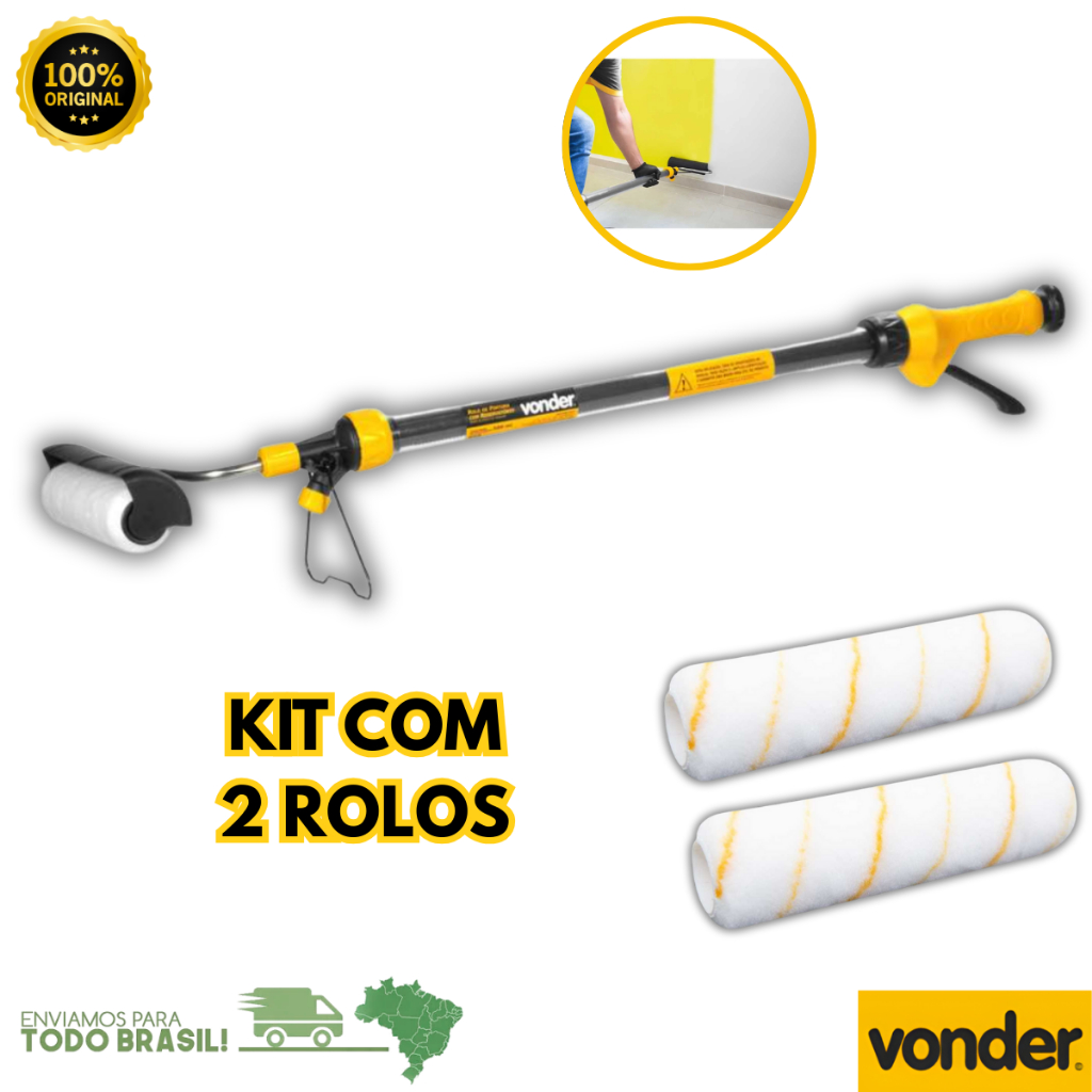Rolo De Pintura Com Reservatorio Para Rolo de Tinta Vonder Profissional 2 Rolos de Espuma Premium em Oferta na Shopee