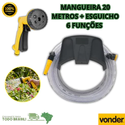 Mangueira para Jardim 20 Metros Vonder + Suporte e Esguicho 6 Funções