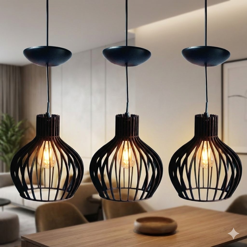 Kit 3 Pendente Luminaria PP Preto com fio Lustre de Sala Decorativo em Oferta na Shopee