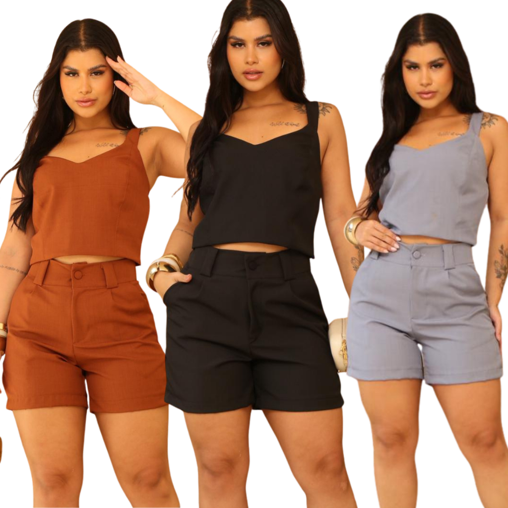 Conjunto  Femenino  , cropped e short estilo versatil Verão, Elegancia e conforto qualidade Pronta entrega FRETE GRATIS. em Oferta na Shopee