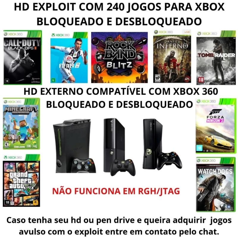 HD INTERNO PARA XBOX 36O BLOQUEADO E DESBLOQUEADO COM 240JOGOS.