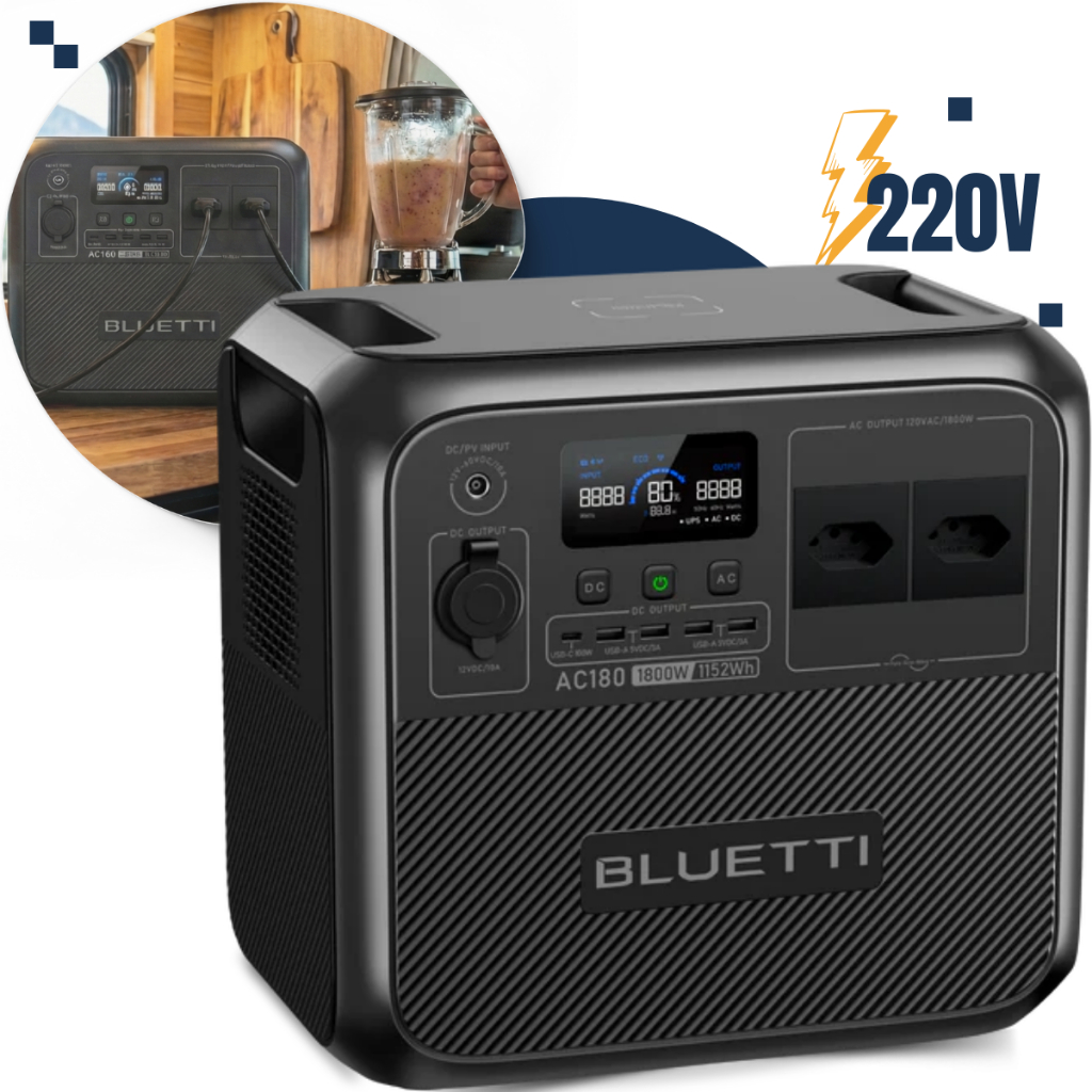 Estação Energia Solar Portátil Bluetti AC180 220V 1.800W 1.152WH Uso Interno e Externo em Oferta na Shopee