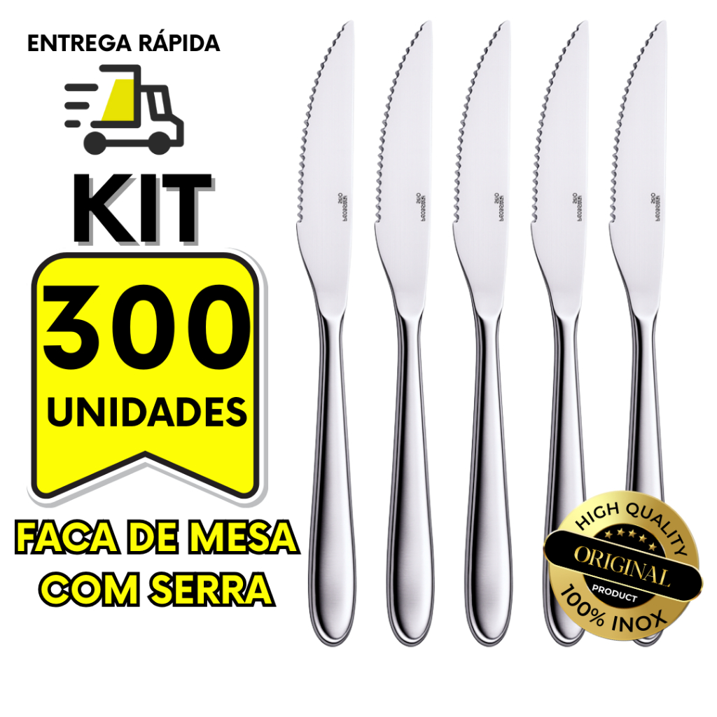 Conjunto Kit 300 Facas Inox Para Cozinha Pizzaria Restaurante Buffet Casa Churrasco Talher Faqueiro