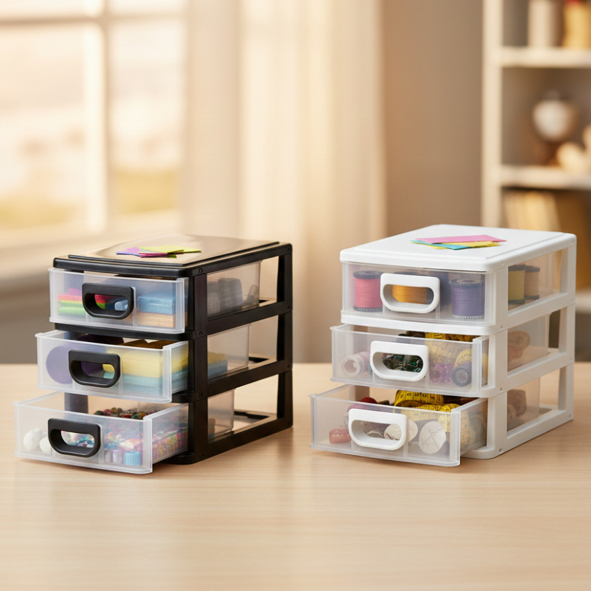 Gaveteiro Organizador De Mesa Micro Porta Tudo 3 Gavetas Transparentes Grande e Pequeno