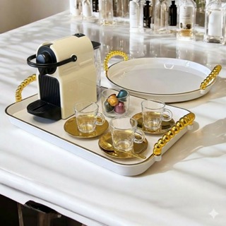 Bandeja Luxo Borda Dourada Decorativa com alças Grande Banheiro Lavabo Multiuso Cantinho do Café em Oferta na Shopee