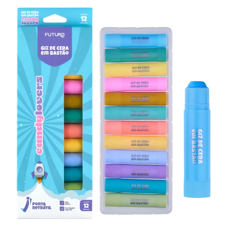 Giz de Cera Bastão Retrátil Candy Lovers 12 Cores Pastel