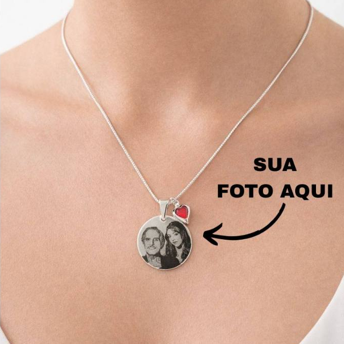 Colar Personalizado com Foto, Frases, Letras Iniciais, Times, Pets, Para namorados, Mães ou Amigas
