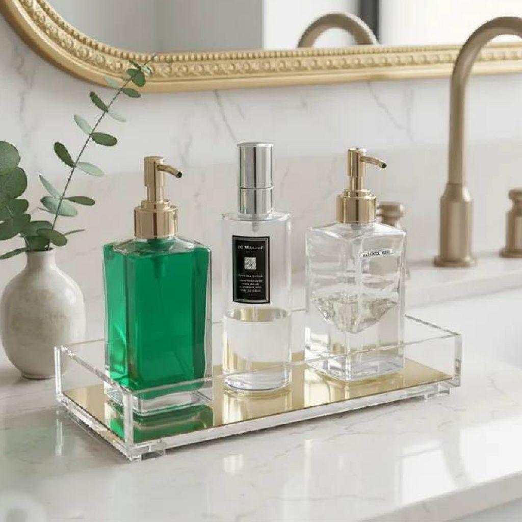 Bandeja em Acrílico com fundo Espelhado para Lavabo em Oferta na Shopee