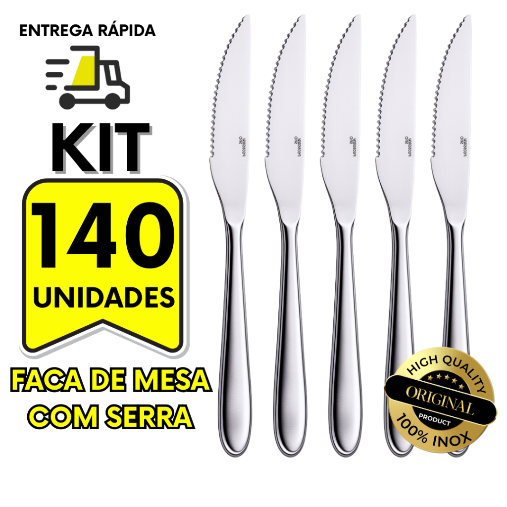 Kit Conjunto 140 Facas Inox Para Cozinha Churrasco Restaurante Buffet Casa Nova Pizzaria Bar Padaria