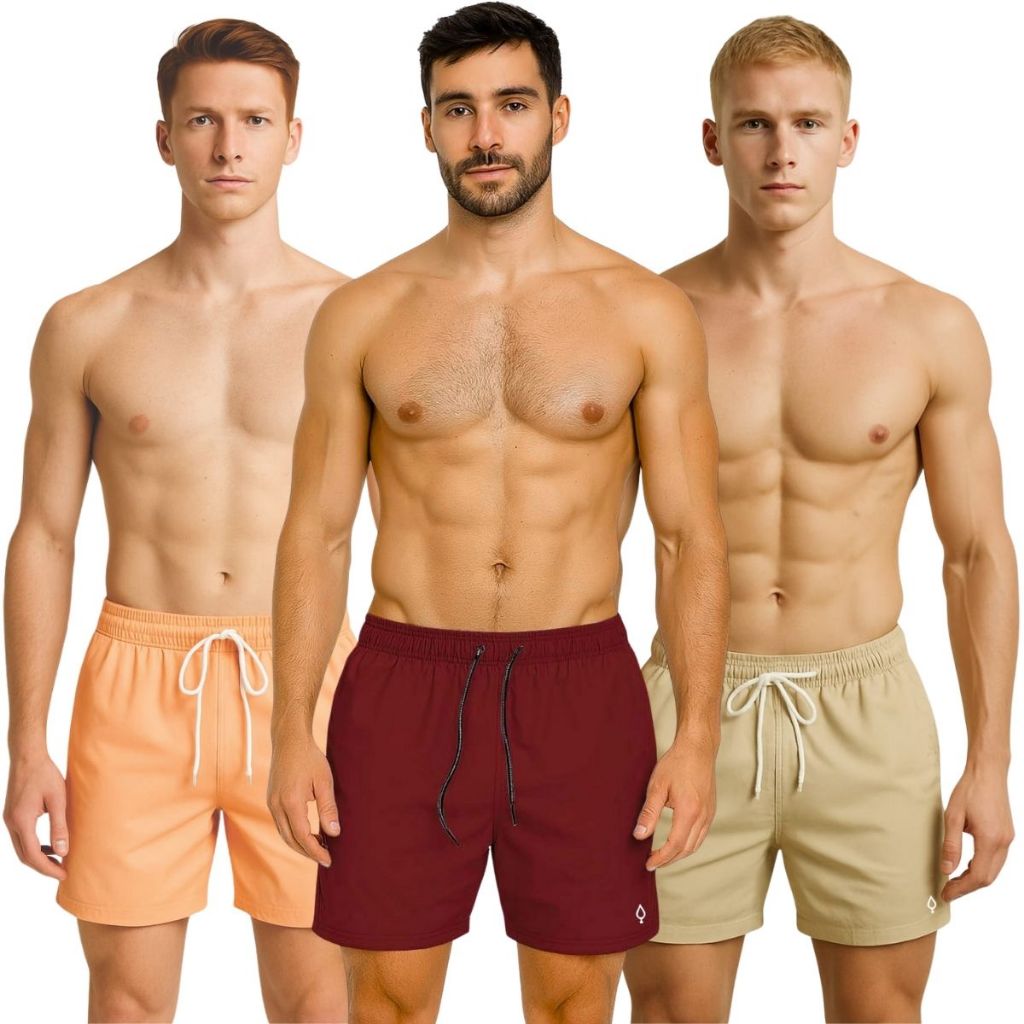 Kit 3 Shorts Tactel Elastano Masculino Praia Verão Versátil Confortável