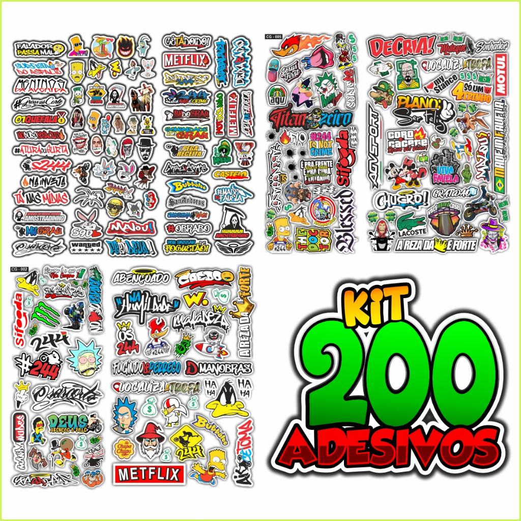 Kits 200 Adesivos para Bike Moto Capacete Carro - Frases Osascorte Aranha Grau 244 - APROVA D'AGUA