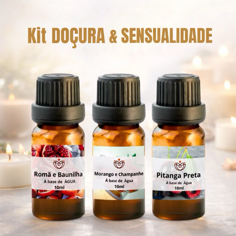 Kit Doçura & Sensualidade  3 Essências a base de Água para umidificador e difusor de ambiente