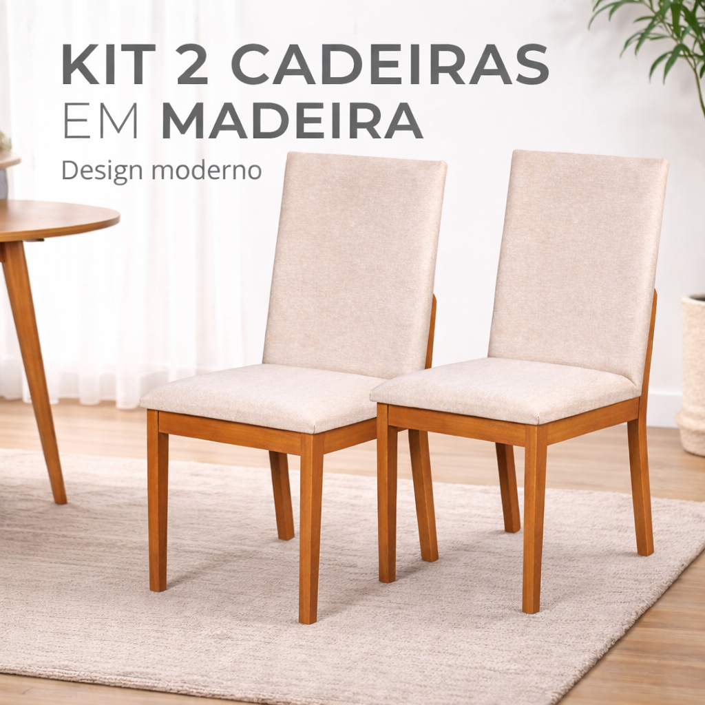 Kit 2 Cadeiras de Madeira Estofadas Master| Design Moderno para Sala de Jantar ou Escritório